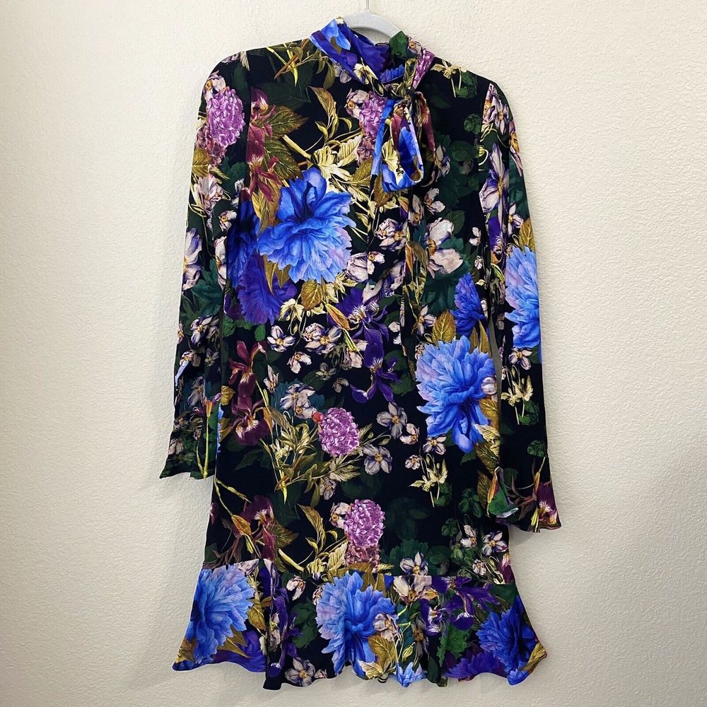 Karen Millen Vibrant Floral Mini Dress - Black and Blue